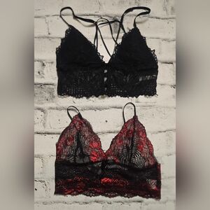 Lace Bralette Bundle M Rose & Vine Black Red Set
